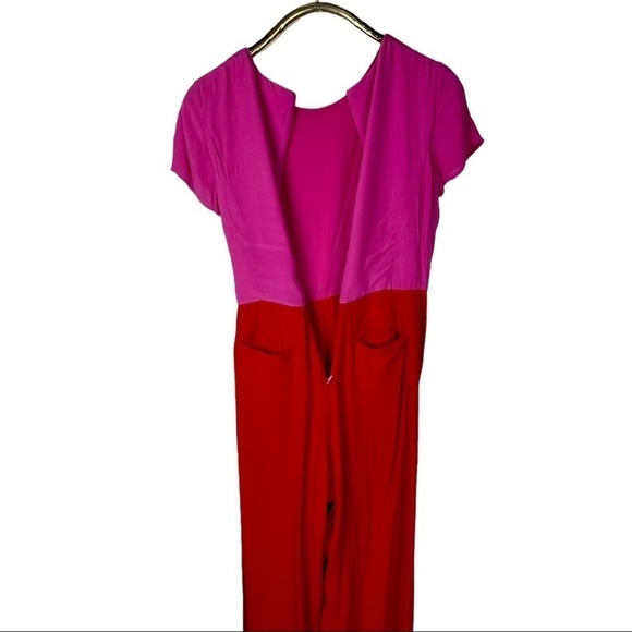 MAISON JULES COLORBLOCK PINK RED SHORT SLEEVE DRAPED TIE JUMPSUIT - Picture 5 of 16